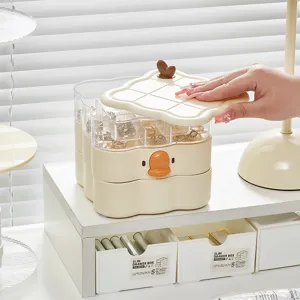 Cute multi-layer rotating jewelry organizer box, desktop storage for rings and earrings.