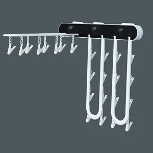 Wall-mounted folding drying rack with multi clips for socks underwear space saving laundry hanger