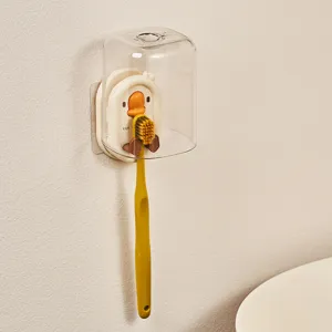 Portaspazzolino da muro bagno senza foratura mensola in plastica con bicchiere anatra carina.