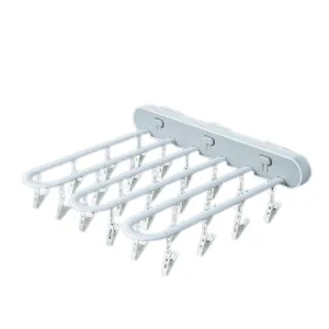Foldable wall-mounted multi-clip drying rack for socks underwear grey clothes hanger space-saving