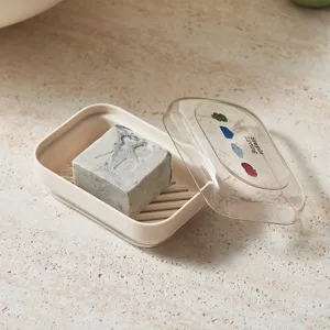 Portasapone trasparente portatile con coperchio in plastica scolo per bagno doccia