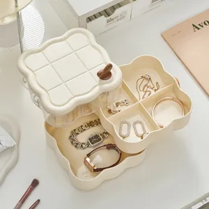Cute multi-layer rotating jewelry box, desktop storage organizer for rings, earrings and necklaces.