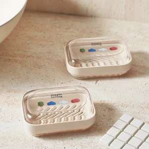 Portasapone trasparente e portatile con coperchio e sistema di drenaggio per bagno e dormitorio.