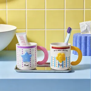 Plastik Mundspuelung Becher Set Paar Zahnbuerstenhalter Bad Aufbewahrung Organizer