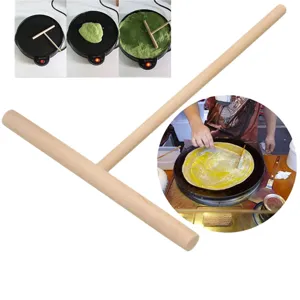 Natürlicher Holz Pfannkuchenrechen T-Förmiger Crêpe Teigverteiler DIY Pfannkuchenmacher Küche Kochutensil Werkzeug