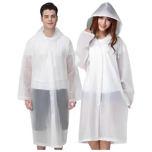 Transparenter EVA Regenmantel lang mit Kapuze wasserdicht Outdoor Wandern Regenponcho