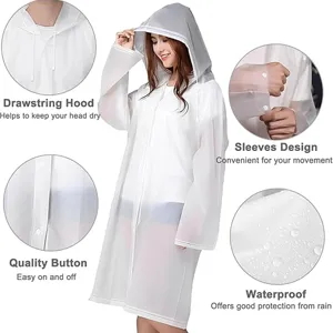 Transparenter EVA Erwachsenen Regenmantel mit Kapuze, wasserdichter langer Regenponcho für Outdoor.