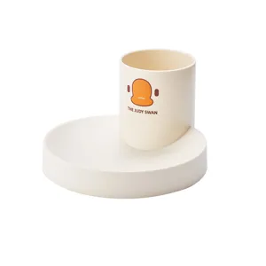 Cute desktop organizer with pen holder and storage tray, beige multifunctional cute stationery box.
