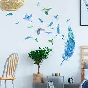 Adhesivos de pared de ave azul y pluma para salon dormitorio decoracion del hogar imagen principal