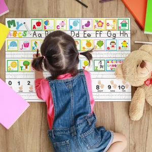 Adesivo Murale in PVC Riutilizzabile Alfabeto Numeri Cancellabile Educativo Cartone Animato Tabella per Camera Bambini Classe