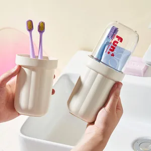 Portable travel toothbrush cup set, minimalist plastic washing cup for bathroom and camping.