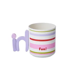 Colorful striped mouthwash cup with creative handle for home bathroom, stylish toothbrush mug.