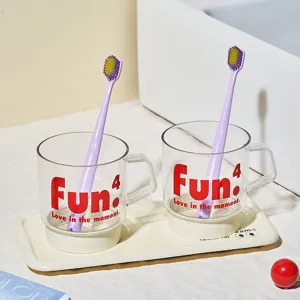 Clear plastic mouthwash cup set with toothbrush and tray, creative couple toothbrush holder for bathroom.