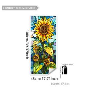 Stained glass sunflower static window sticker, decorative glass film for living room and bedroom.