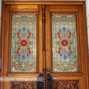 European Stained Glass Window Film Static Cling Privacy Decorative Glass Sticker Geometric Floral Removable Waterproof Door Cover Home Office Decor