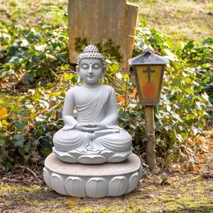 Resin garden Buddha statue meditating on lotus base outdoor yard lawn decoration ornament piece
