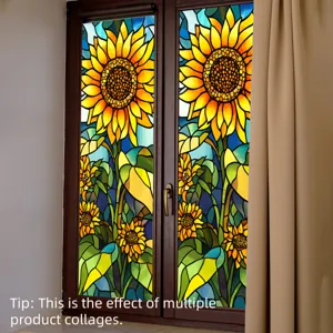 Sunflower static window sticker stained glass privacy film for home bedroom living room decor