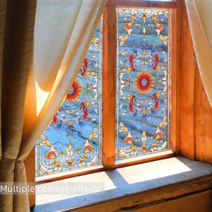 European floral stained glass window sticker static decorative film for home interior decoration.