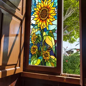 Sunflower stained glass window sticker for home decor retro static cling glass film