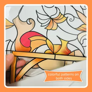 Detailed view of European floral static window sticker, showing double-sided colorful design.
