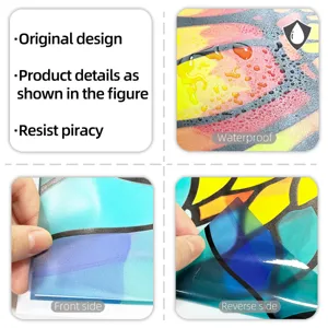 Creative retro floral static window sticker detail showing waterproof and peel features.