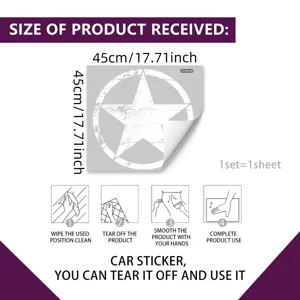 Detalle de pegatina para coche que muestra el tamaño de 45cm e instrucciones de montaje.