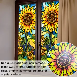 Stained glass sunflower window film static cling decorative sticker for home glass.