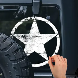 Pegatina de coche estrella militar blanca, calcomanía de vinilo elegante para ventana trasera.