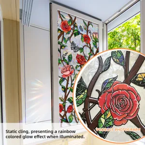 Buntglas Rosen Fensterfolie statisch haften Regenbogen Glühen Sichtschutz Aufkleber