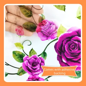 Pegatina de pared de vid de flor de rosa morada autoadhesiva decoración hogar arte