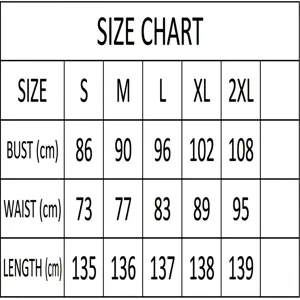 Detailed size chart for medieval costume showing chest waist length measurements in sizes S to 2XL.