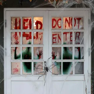 Halloween Glasfenster Aufkleber gruselige blutige Handabdruecke Geister Tuer Deko