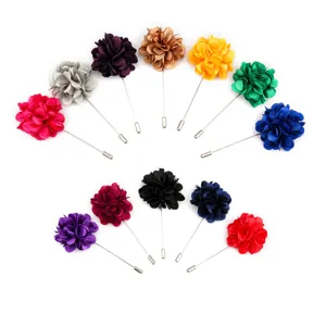 Colorful fabric flower lapel pins for men women suits wedding brooches long needle corsage.