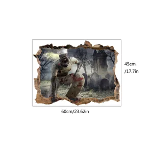 Halloween Zombie Wandaufkleber 3D gebrochenes Glas Friedhof gruselige Deko Detailansicht