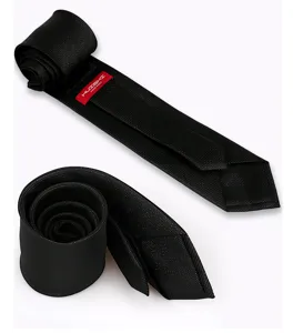 Detailed view of black glitter business men necktie, polyester silk material, stylish accessory.