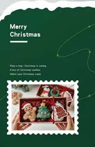 Detail view of Christmas scented candle gift set with gingerbread man and tree design, cozy decor.