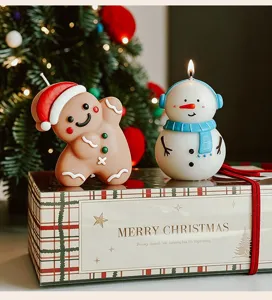 Christmas scented candles set gingerbread man snowman decor gift box holiday tabletop ornament