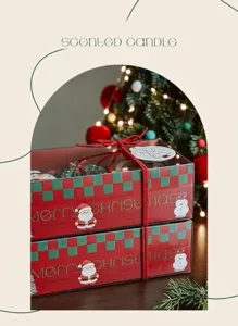Christmas scented candle gift box set, red transparent packaging with festive holiday decor.