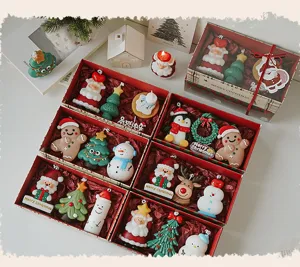 Christmas scented candle gift set, cute Santa snowman tree design candles for holiday decor.