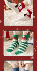 Weihnachtliche dicke Korallenfleece-Socken mit süßem Schneemann-Cartoon für warme Füße.