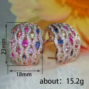 Roségold mehrfarbige Edelstein Pave Diamant Creolen für Luxus Geschenk 23x18mm