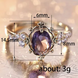 Zoete prinsessenstijl paarse zirkoon ring vintage paleis ontwerp verguld elegante vrouwen sieraden