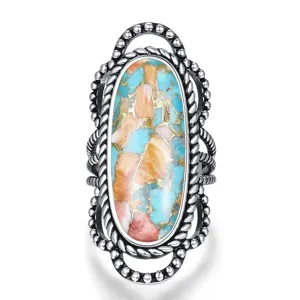 Boho Vintage Χάλκινο Δαχτυλίδι Στρας Γεωμετρικό Έθνικ Πλεξούδα Μοτίβο Πέτρας Αντίκ Ασημί για Γυναίκες Κοσμήματα