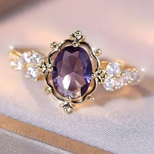 Zoete Prinses Koper Strass Ovaal Statement Ring Voor Dames Vintage Geometrische Micro Pave Vingerring Kristal Cluster Mode Sieraden Cadeau