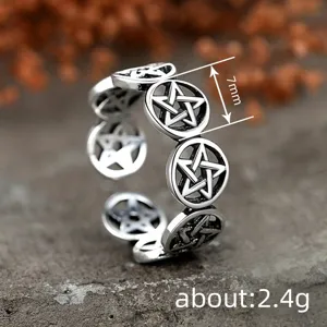 Punk Stil Stern geometrischer offener Ring, Vintage Silber verstellbarer Stapelschmuck.