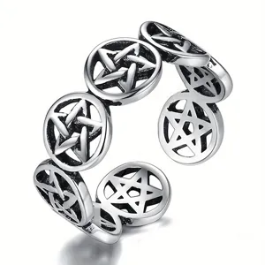 Punk Streetstyle silberner Pentagramm offener verstellbarer Metallring für trendigen Schmuck.