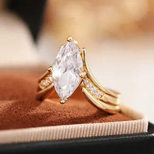 Exquisite marquise cut zirconia V shaped gold plated ring elegant fashion jewelry gift.