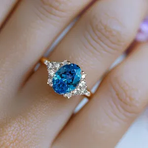 Exquisite oval blue gemstone ring with sparkling crystal pave, elegant luxury finger jewelry style.