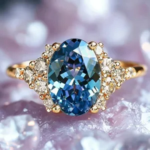 Light Luxury Ocean Style Blue Simulated Sapphire Ring Copper Zirconia Snowflake Geometric Fashion Jewelry Finger Ring Gift