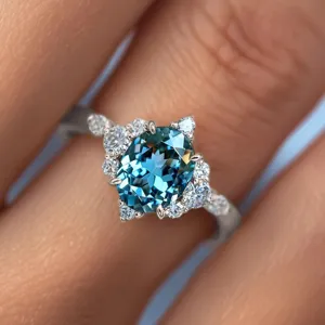 Anello Donna Moda Rame Zirconia Fiocco di Neve Zaffiro Sintetico Blu Stile Oceano Lusso Leggero Gioiello da Dito Regalo